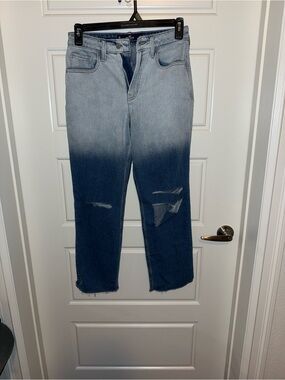 Hollister Two-Tone Ombre Straight Leg Jeans - Light Blue to Dark Blue